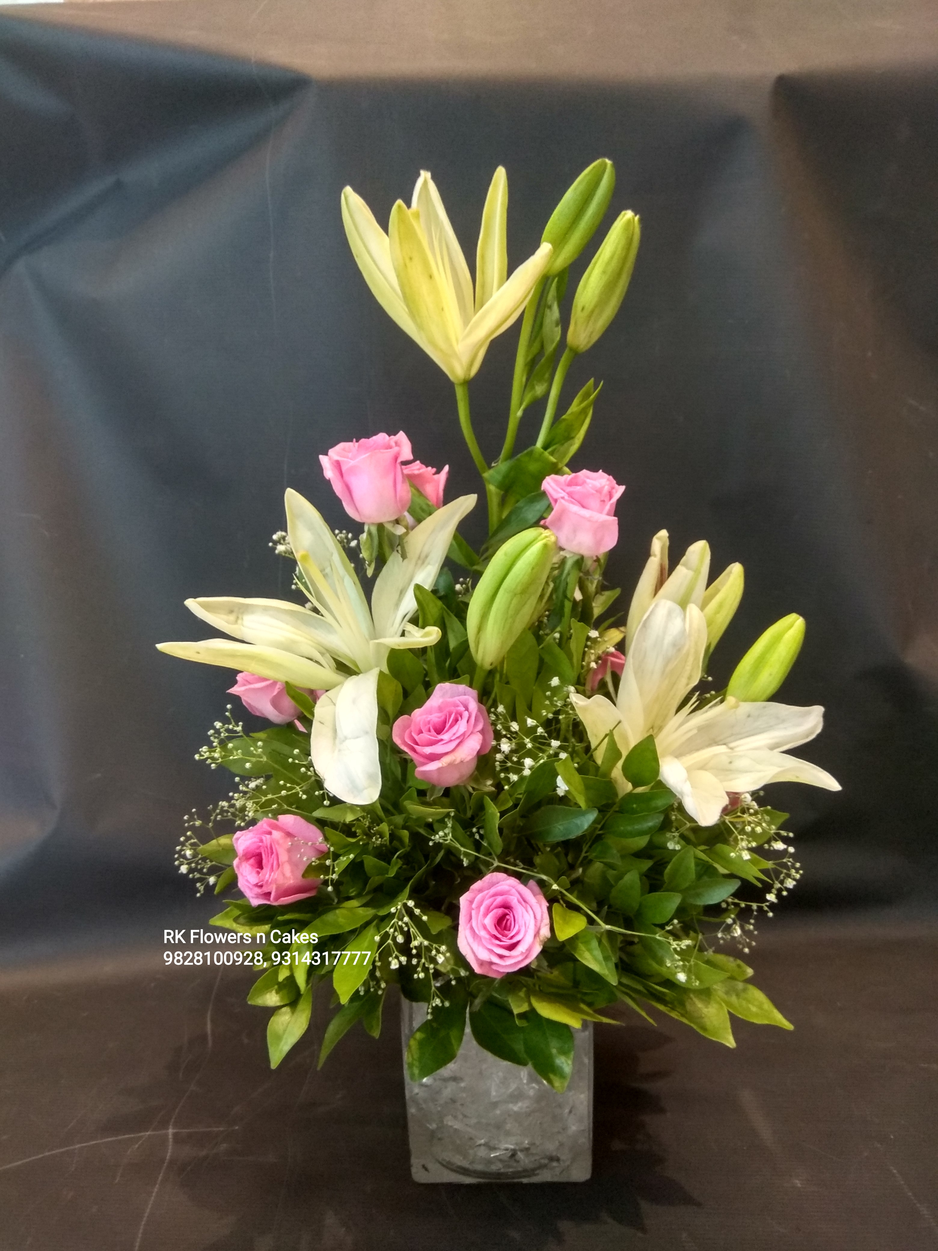 Roses With Astic Lily Arrangement